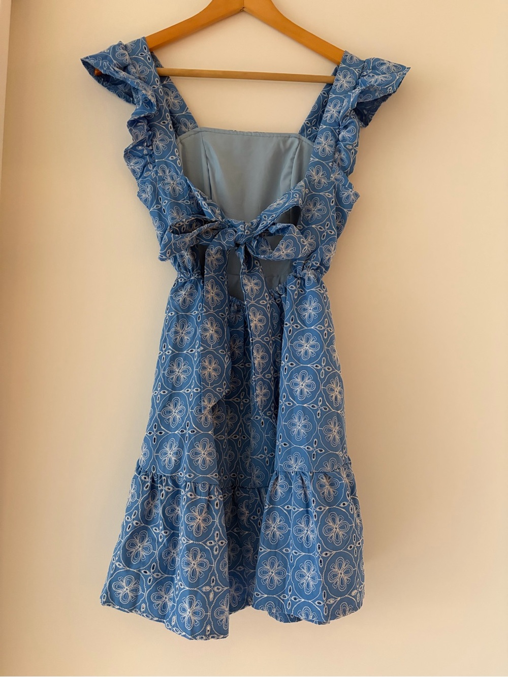 Blue stitch Patterned Ruffle-Strap Mini Dress - Picture 3 of 6